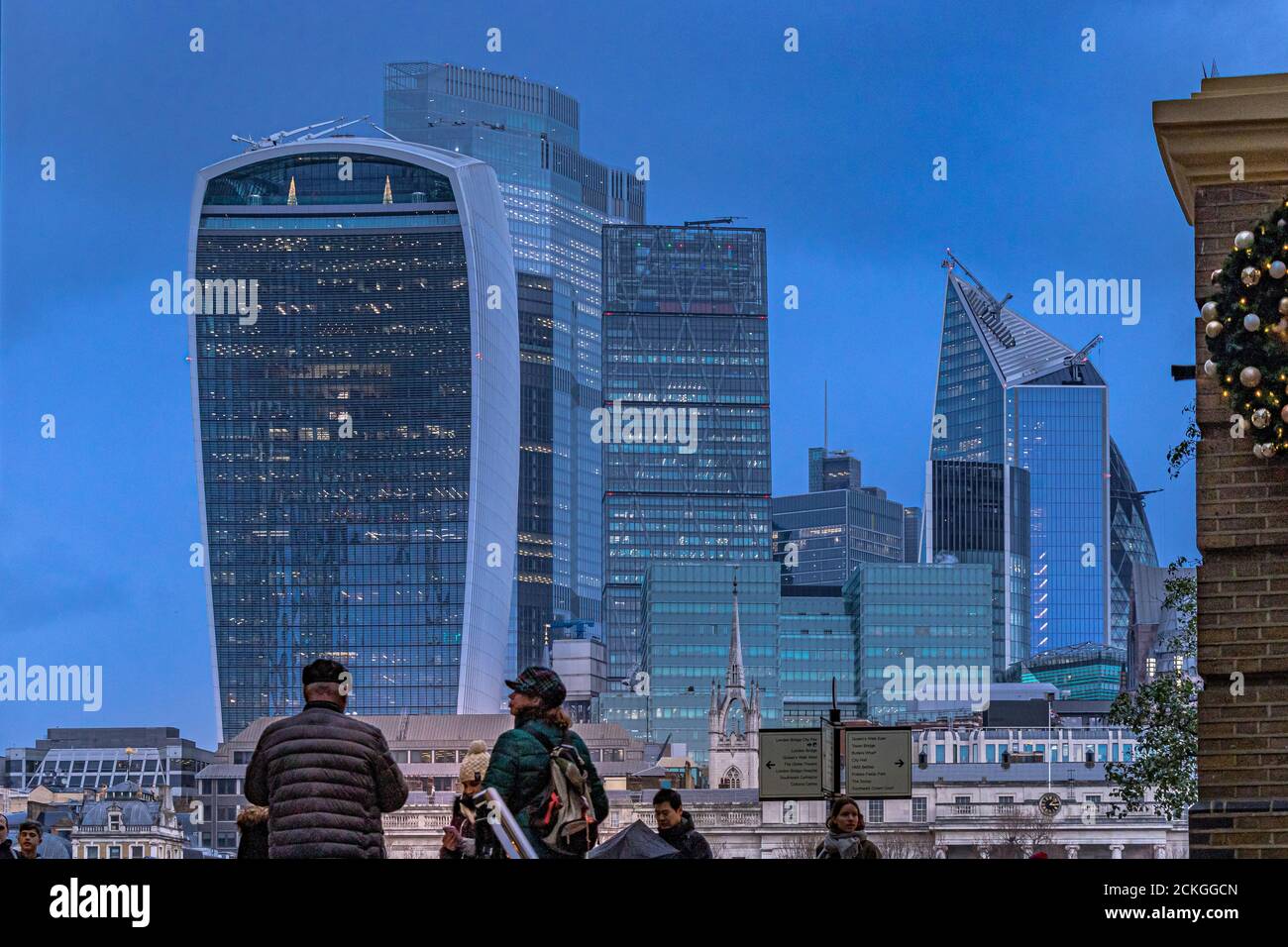 Skyscrapers including The Walkie Talkie and Scalpel in The City Of London at twilight,  London ,Uk Stock Photo