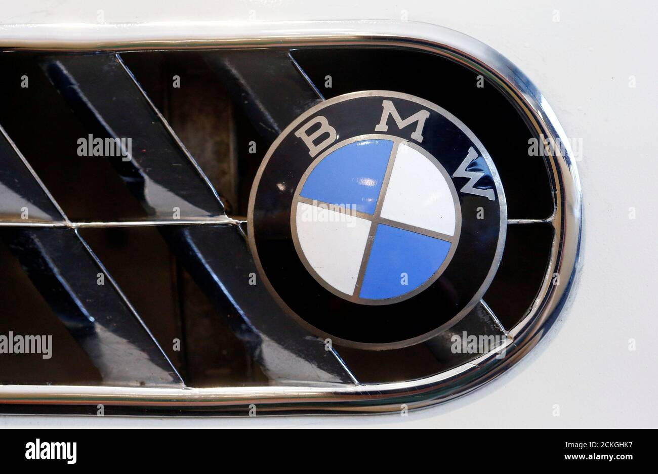 The logo of German manufacturer BMW is seen at a 1957 BMW 503 Coupe Serie 1  car during a preview of an auction by Swiss Oldtimer Galerie International  in Zurich, Switzerland June