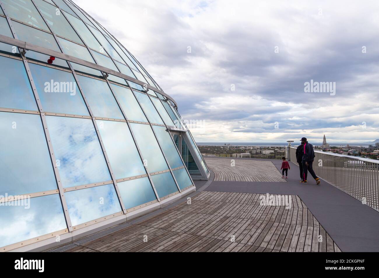 Reykjavik, Iceland- 27 August 2015: View of Perlan, hot water tank complex with revolving restaurant. Stock Photo