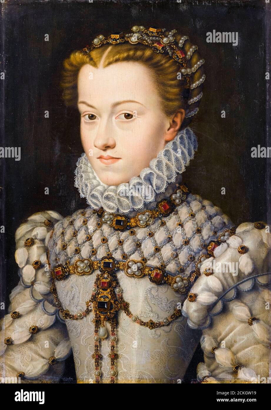 Elisabeth of Austria (1554-1592), Queen of France, portrait painting by François Clouet, circa 1571 Stock Photo