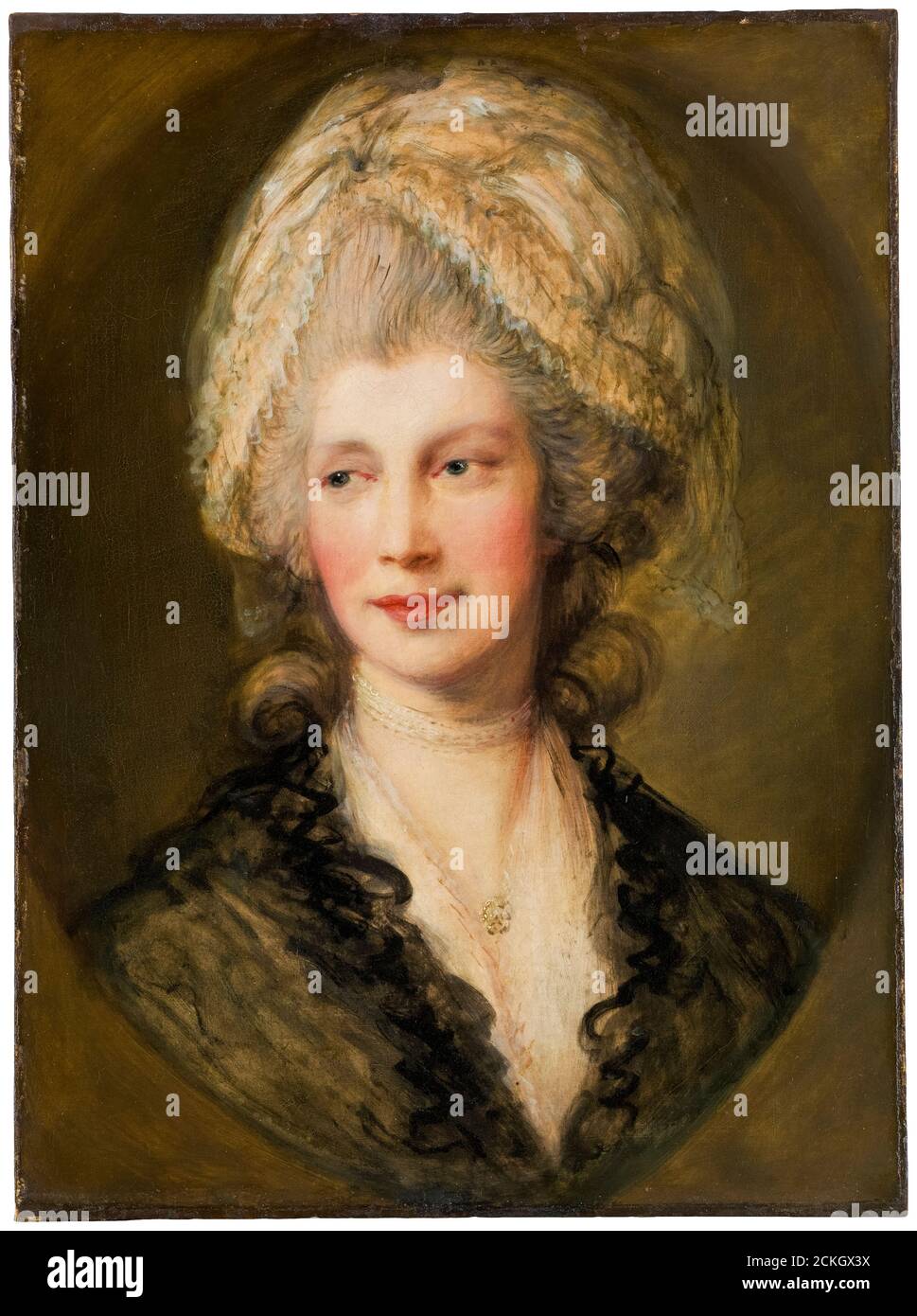 Queen Charlotte of Mecklenburg-Strelitz (1744-1818), Queen Consort of the United Kingdom, portrait painting by Thomas Gainsborough, after 1782 Stock Photo