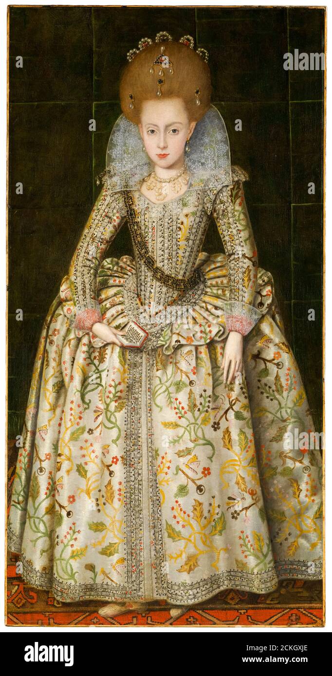 Princess Elizabeth Stuart (1596–1662), later Queen of Bohemia, pictured as a young girl, portrait painting by Robert Peake the Elder, circa 1606 Stock Photo