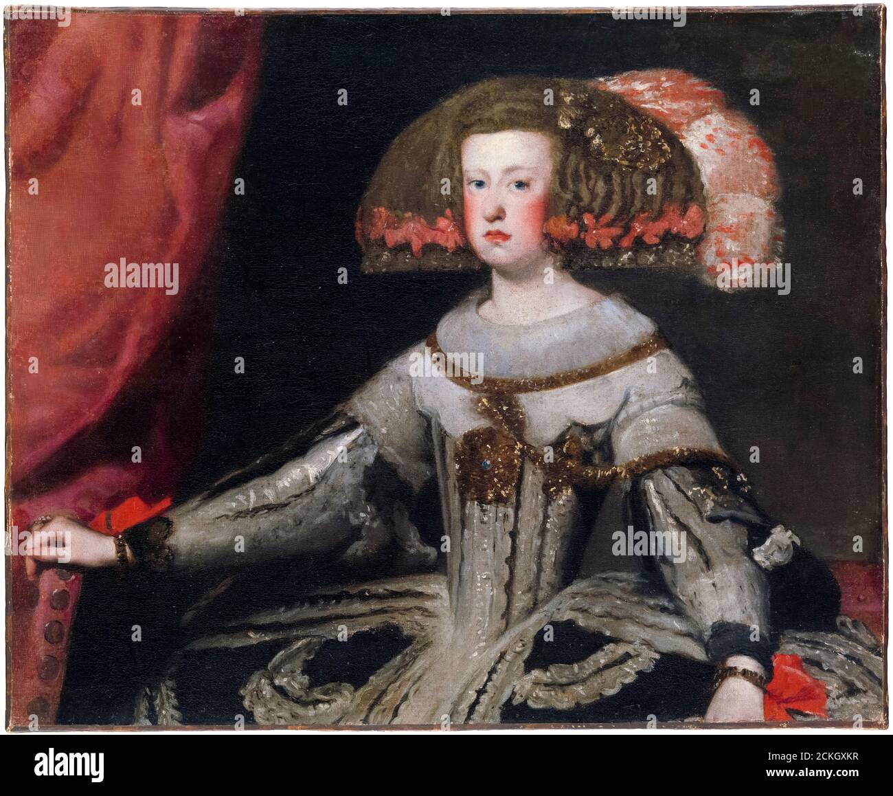 Mariana of Austria (Maria Anna) (1634–1696), Queen consort of Spain, portrait painting by the workshop of Diego Velázquez, 17th Century Stock Photo