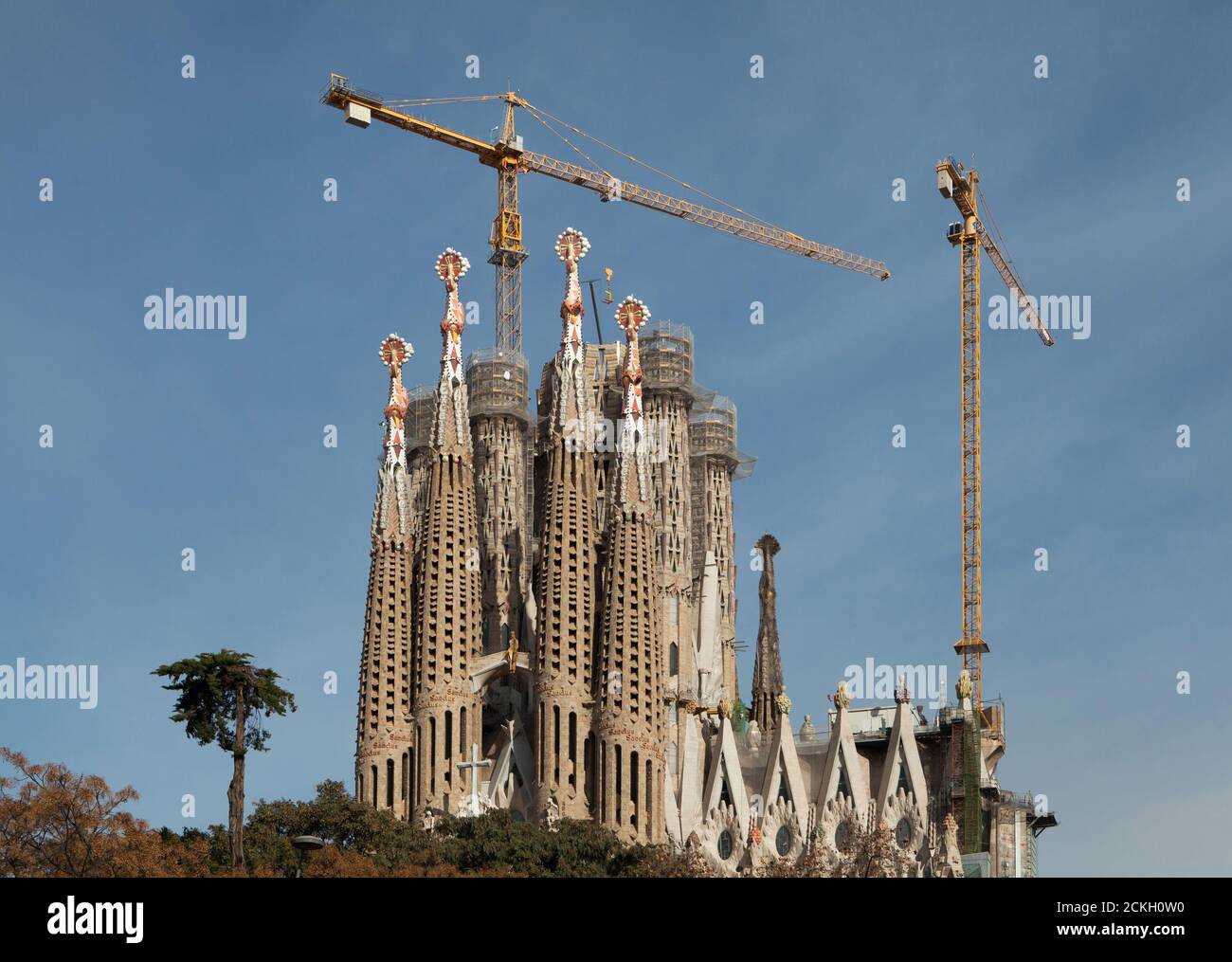 Construction works on the Sagrada Família (Basílica de la Sagrada Família) designed by Catalan modernist architect Antoni Gaudí in Barcelona, Catalonia, Spain. The actual stage of the construction works pictured on 13 January 2020. Stock Photo