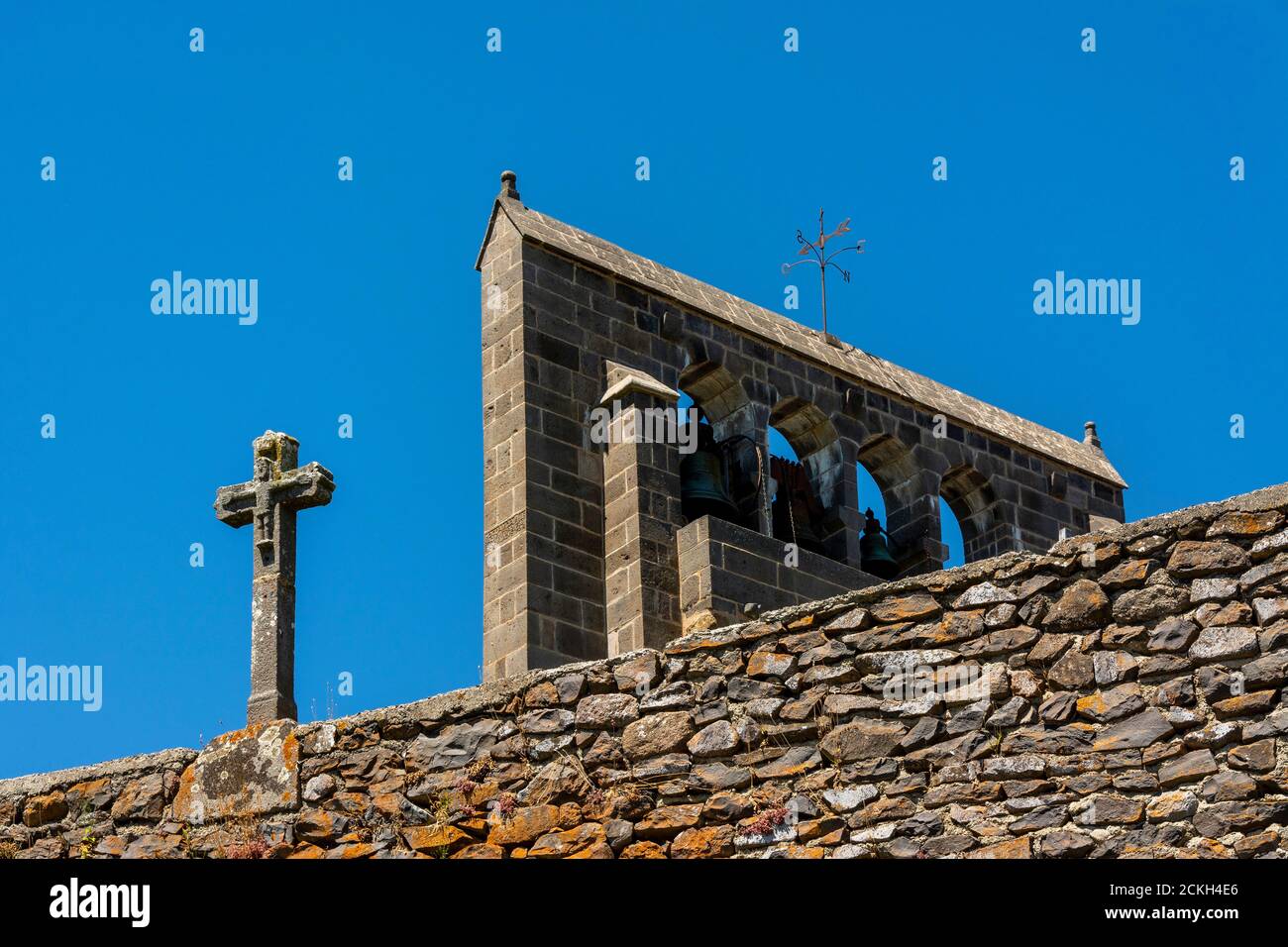Andelat village, church Saint Cirgues, Cantal department, Auvergne-Rhone-Alpes, France Stock Photo