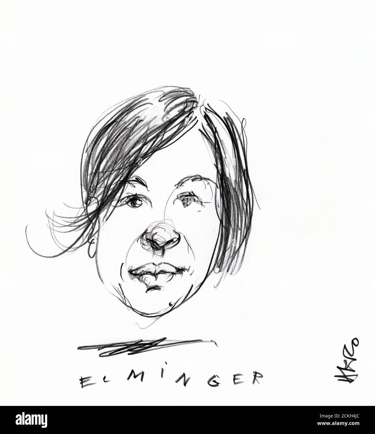 Pencilporait of the author Dorothee Elminger Stock Photo