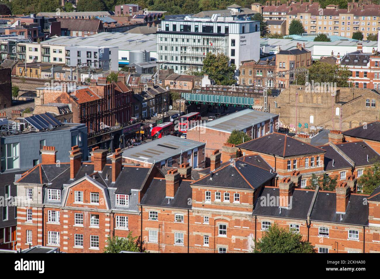 A rooftop view of the houses and apartments in Bethnal Green,London