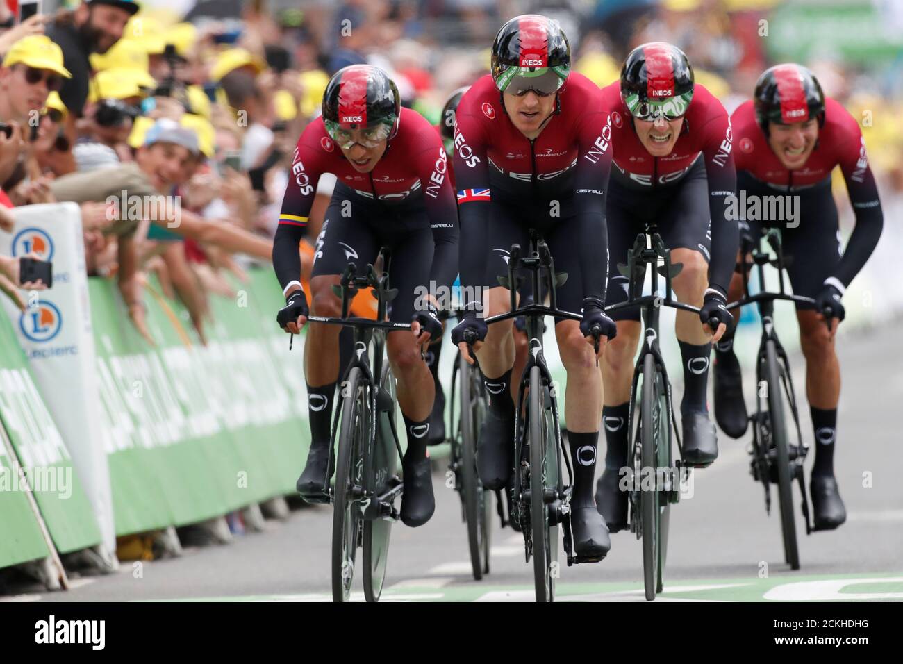 Cycling - Tour de France - The 27.6-km Stage 2 Team Time Trial from  Brussels Royal Palace to Brussels Atomium - July 7, 2019 - Team INEOS  riders Egan Bernal of Colombia,