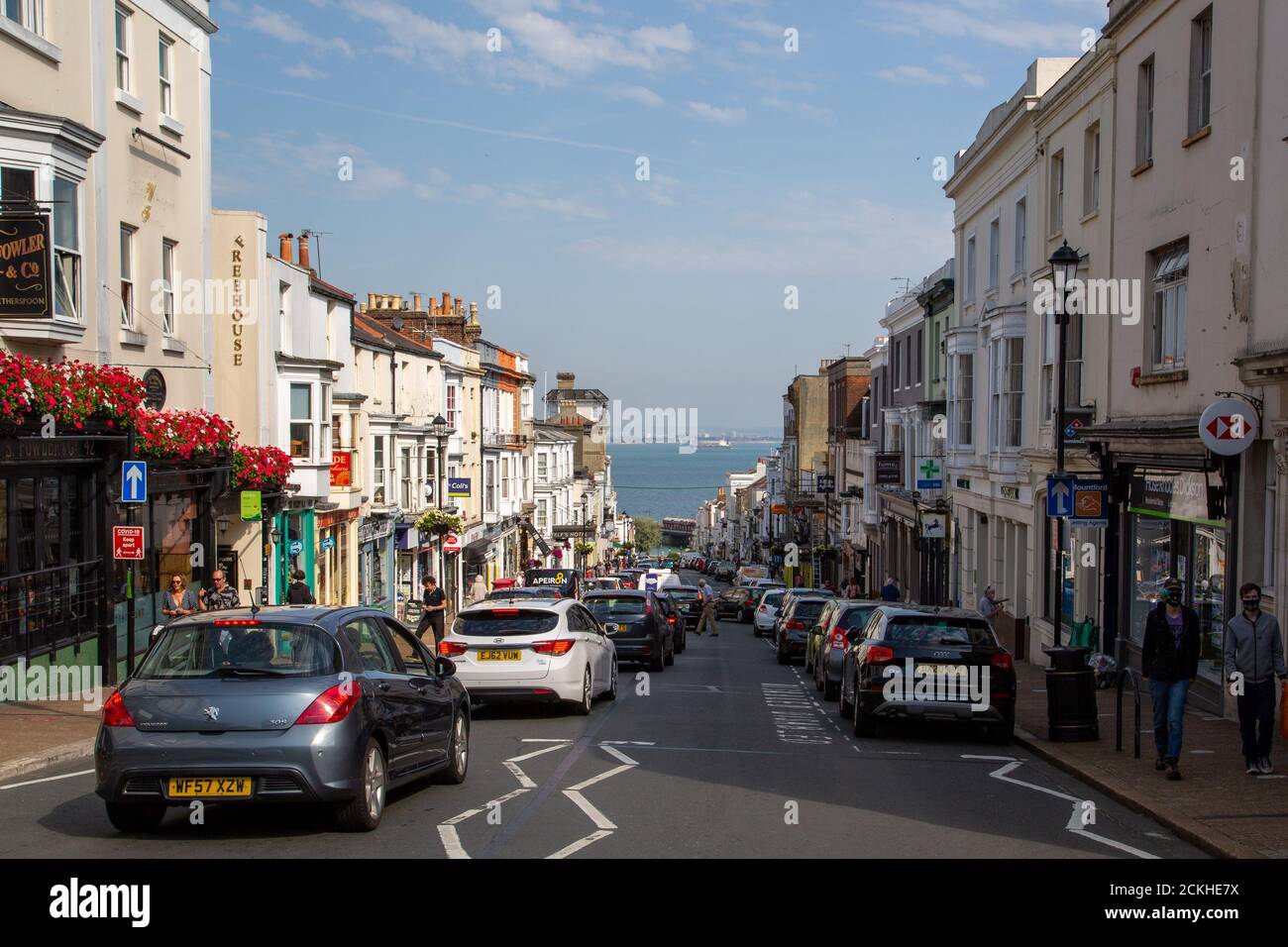 The high street in Ryde, Isle of Wight looking down towards the beach