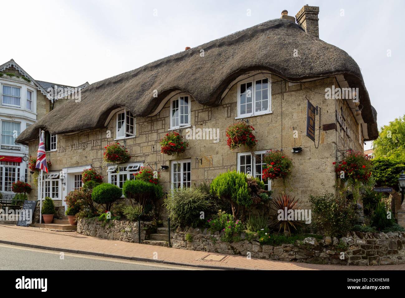 The Village inn Pub and hotel in Shanklin on the Isle of wight, A typical english pub with a thatched roof Stock Photo