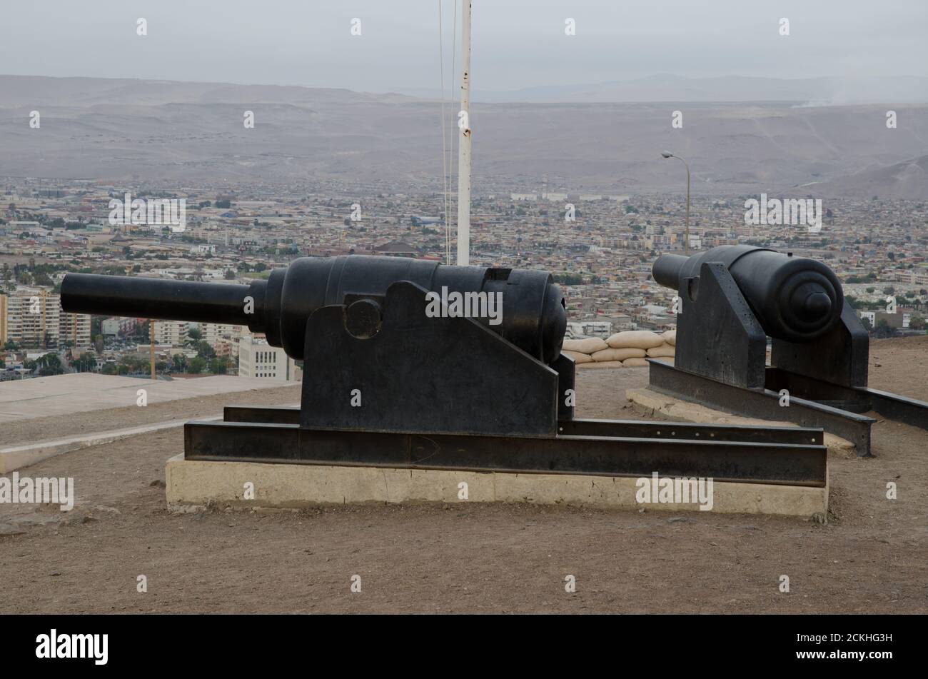 Cannons in the Morro de Arica. Arica y Parinacota region. Chile. Stock Photo