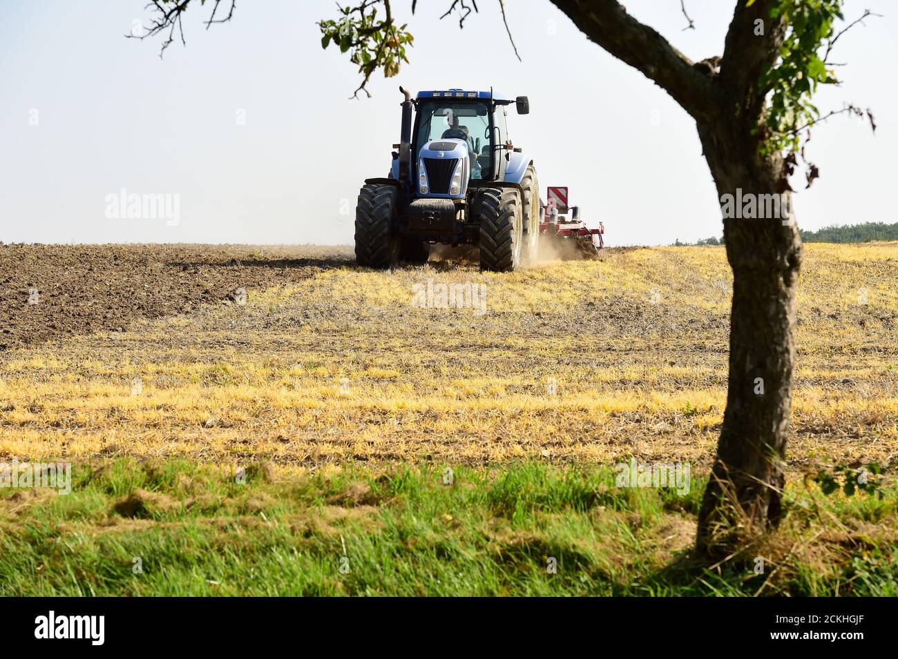 Vilemov, Czech Republic. 16th Sep, 2020. A tractor ploughing a field of Collective farm Senice, on September 16, 2020, near Vilemov, Olomouc Region, Czech Republic. Credit: Ludek Perina/CTK Photo/Alamy Live News Stock Photo