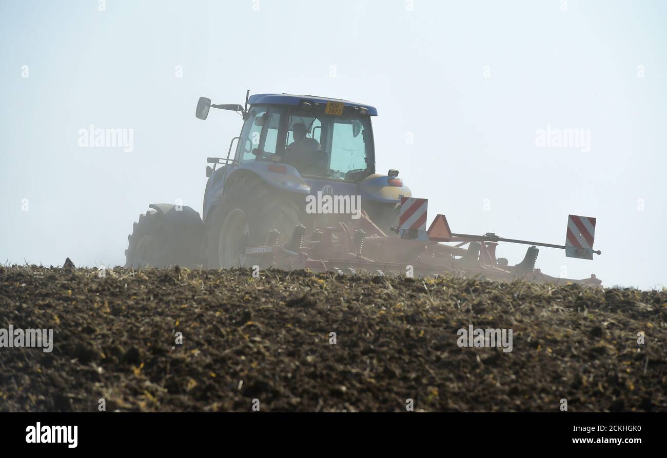 Vilemov, Czech Republic. 16th Sep, 2020. A tractor ploughing a field of Collective farm Senice, on September 16, 2020, near Vilemov, Olomouc Region, Czech Republic. Credit: Ludek Perina/CTK Photo/Alamy Live News Stock Photo