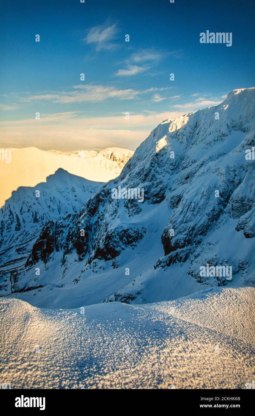 The north face of Ben Nevis, Britian highest peak in winter snow, Scotland, UK. Stock Photo