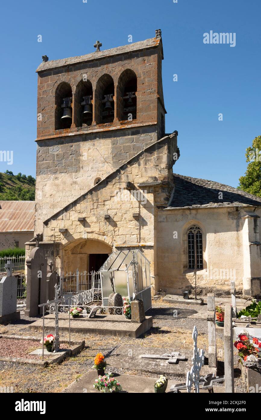 Church Saint Hilaire of Moissac, Neussargues en Pinatelle, Cantal department, Auvergne-Rhone-Alpes, France Stock Photo