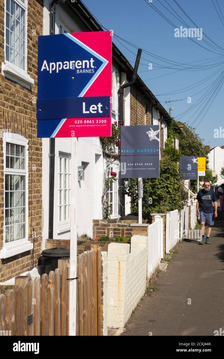 For Sale and To Let signage on Railway Side, Little Chelsea, Barnes