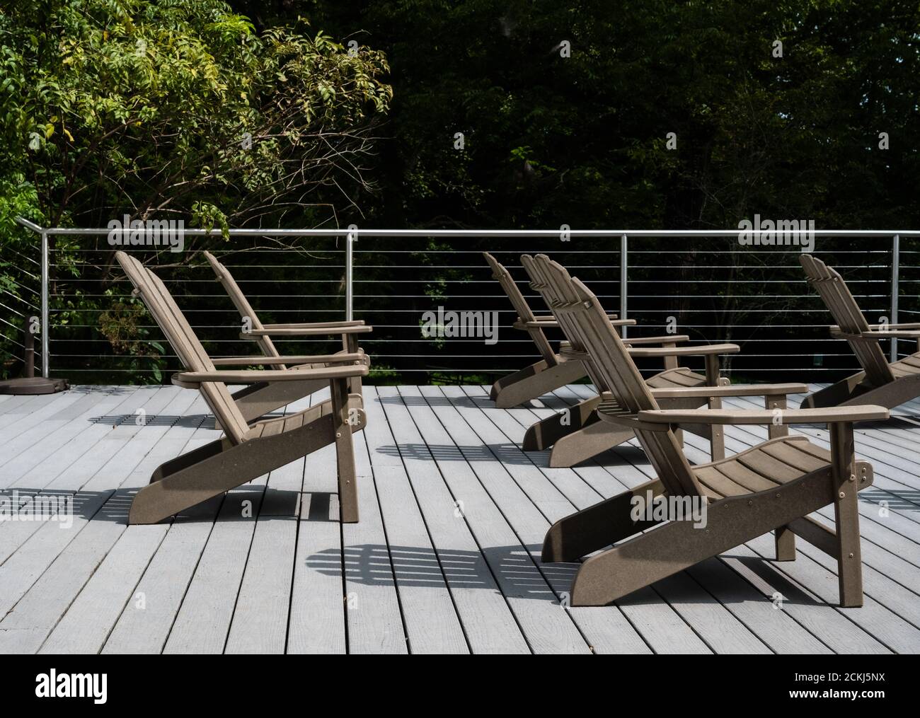 Chairs are set up for social distancing at the Visitor's Center of