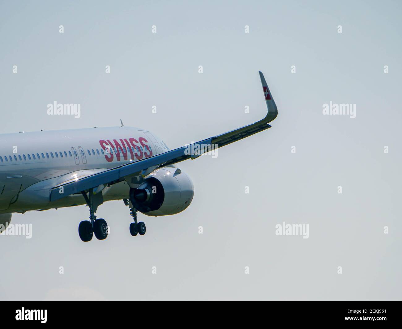 Swiss A320 Landing at ZRH Stock Photo