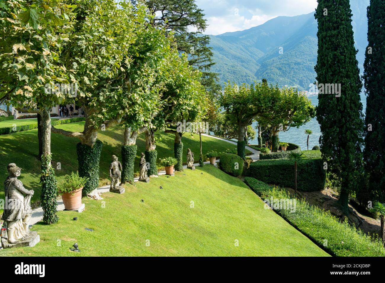 Italy. Lombardy. Lake Como. Around the village of Leno. The Balbianello villa on the Lavedo peninsula. The Gardens Stock Photo