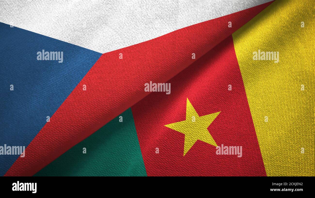 Czech Republic and Cameroon two flags textile cloth, fabric texture Stock Photo