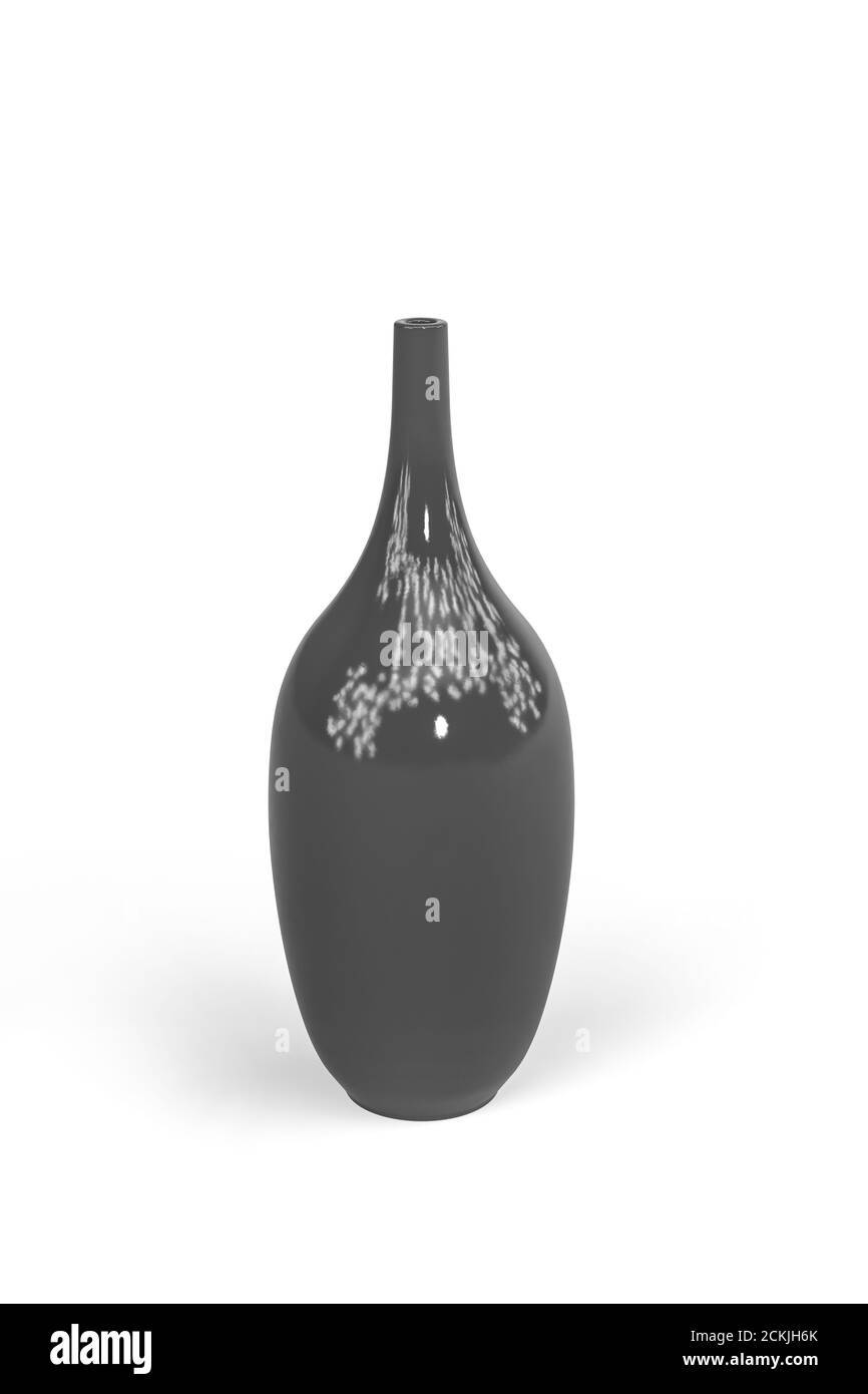 Round tall narrow neck graphite glass vase isolated on white 3d