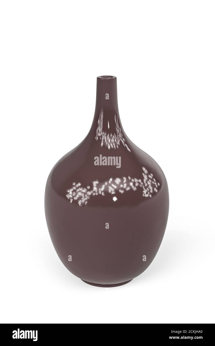 Round tall narrow neck brown glass vase isolated on white 3d render