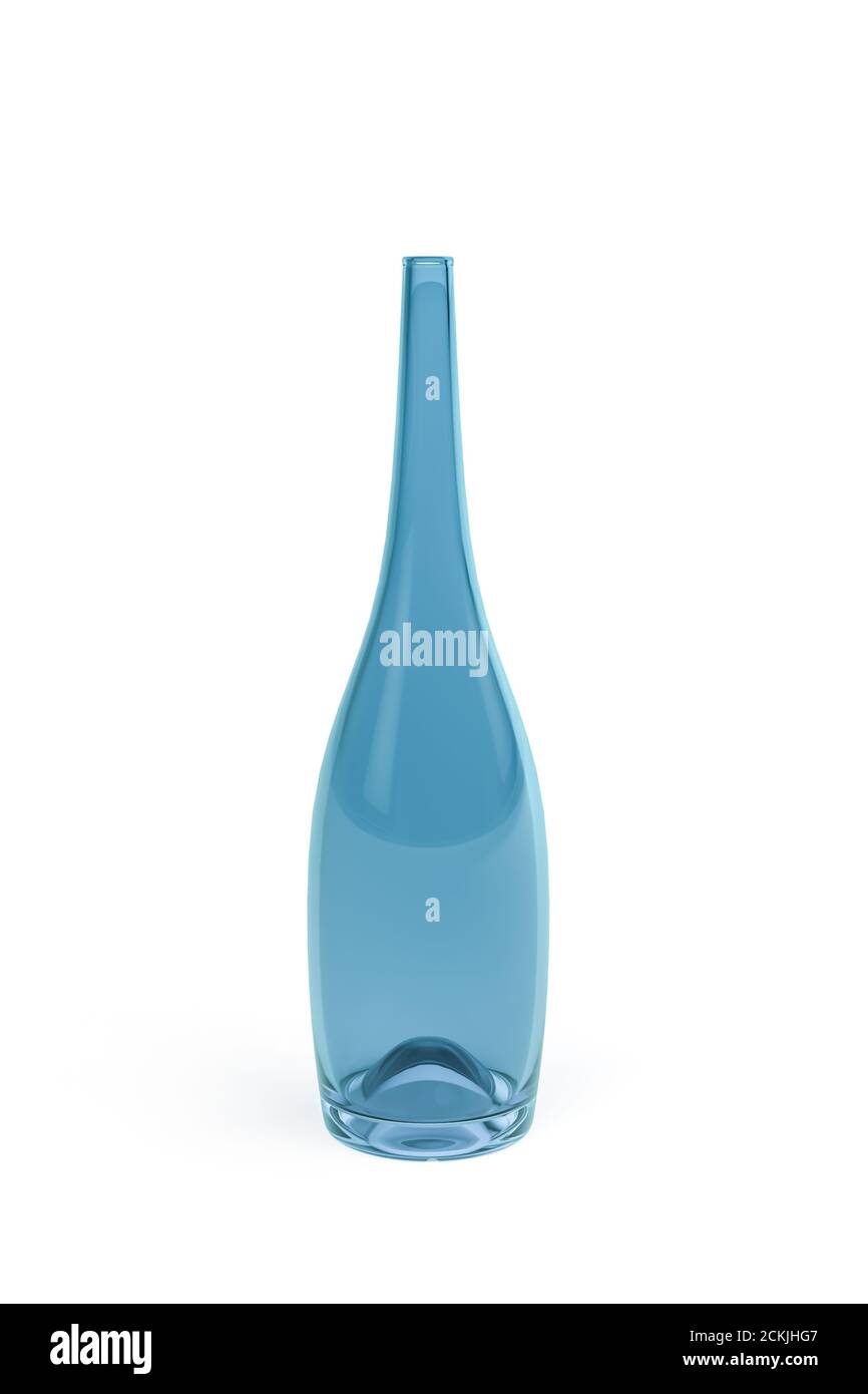 Round tall narrow neck blue glass vase isolated on white 3d render