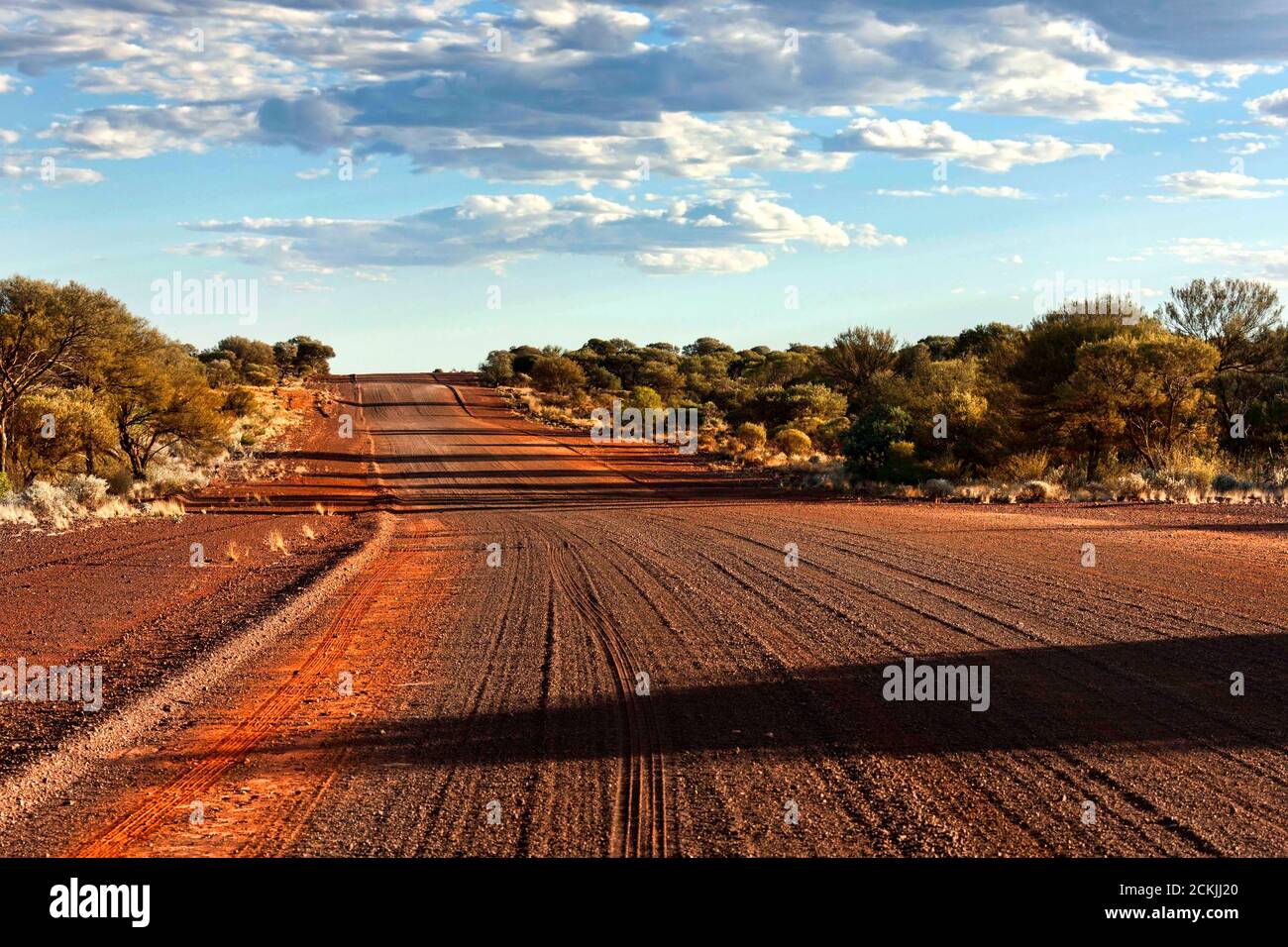 Outback red dirt road, Central Midlands, Western Australia Stock Photo