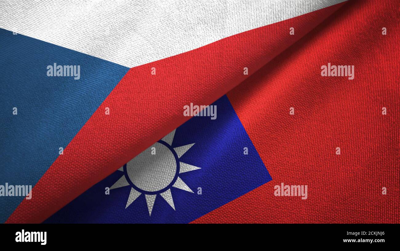 Czech Republic and Taiwan two flags textile cloth, fabric texture Stock Photo