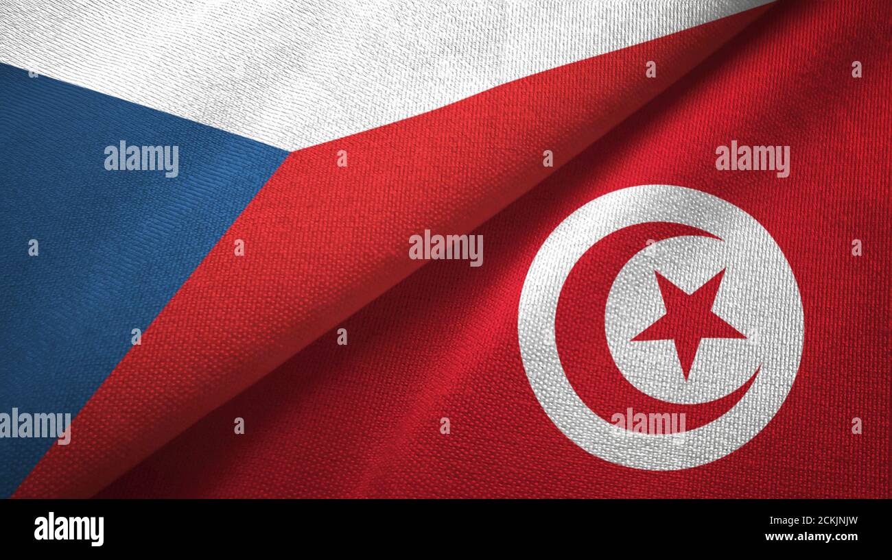 Czech Republic and Tunisia two flags textile cloth, fabric texture Stock Photo