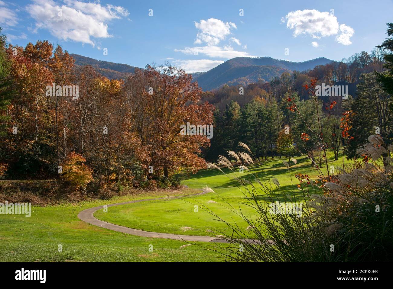 Colorful countryside in North Carolina, Autumn season with Blue Ridge Mountain range Stock Photo