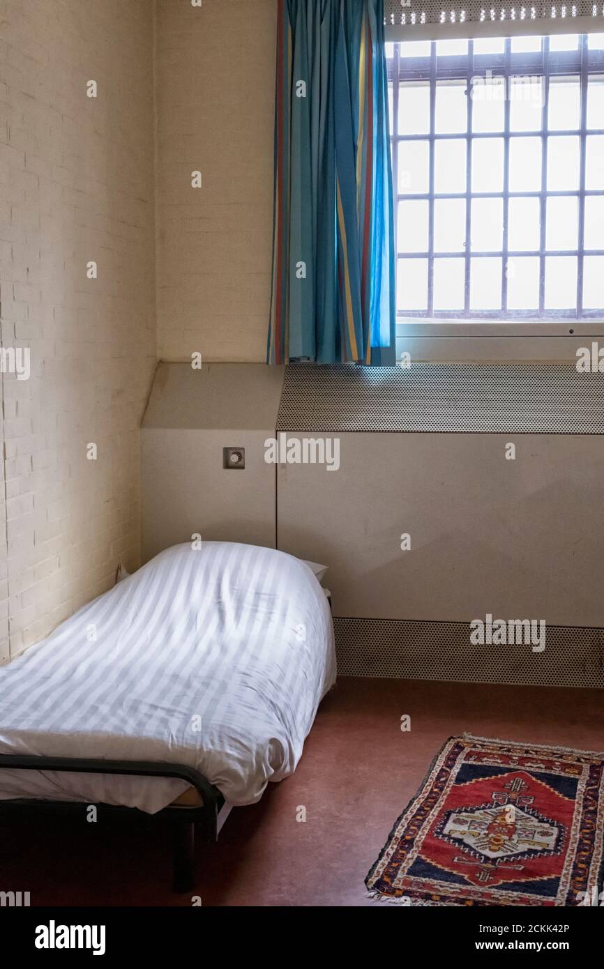 Inside a prison cell  for a muslim at  Prison Museum 'de Rode Pannen' Veenhuizen the Netherlands Stock Photo