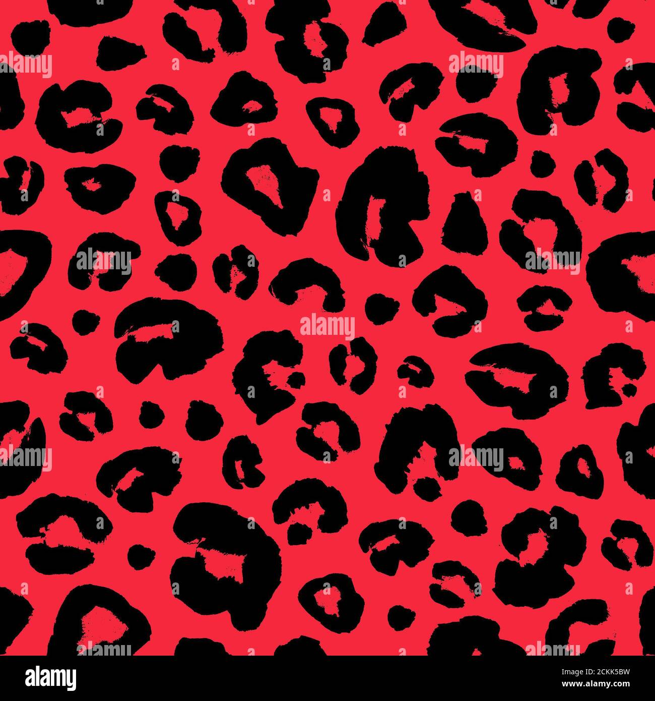 Leopard skin print seamless pattern background. Animal fur spot abstract camouflage texture. Black and red hand drawn spotted print for textile, fabri Stock Photo