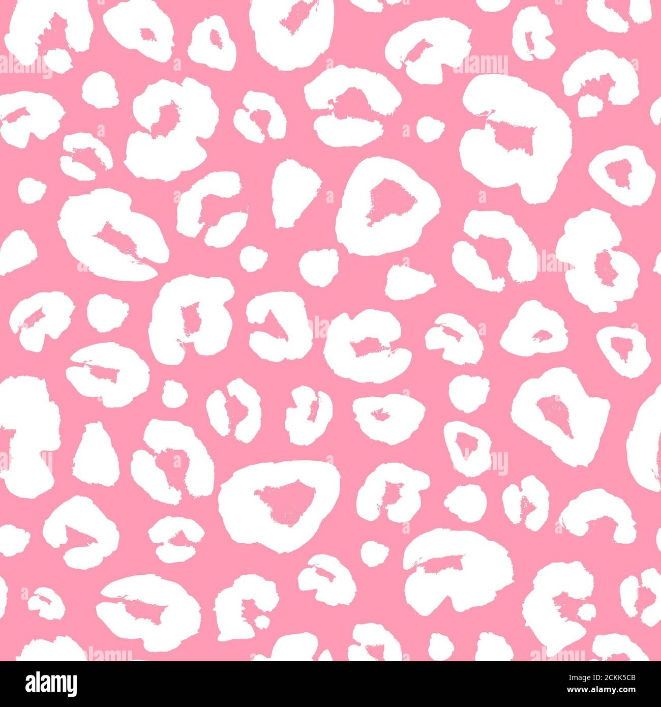 Leopard skin print seamless pattern background. Animal fur spot abstract camouflage texture. Pink and white hand drawn spotted print for textile, fabr Stock Photo