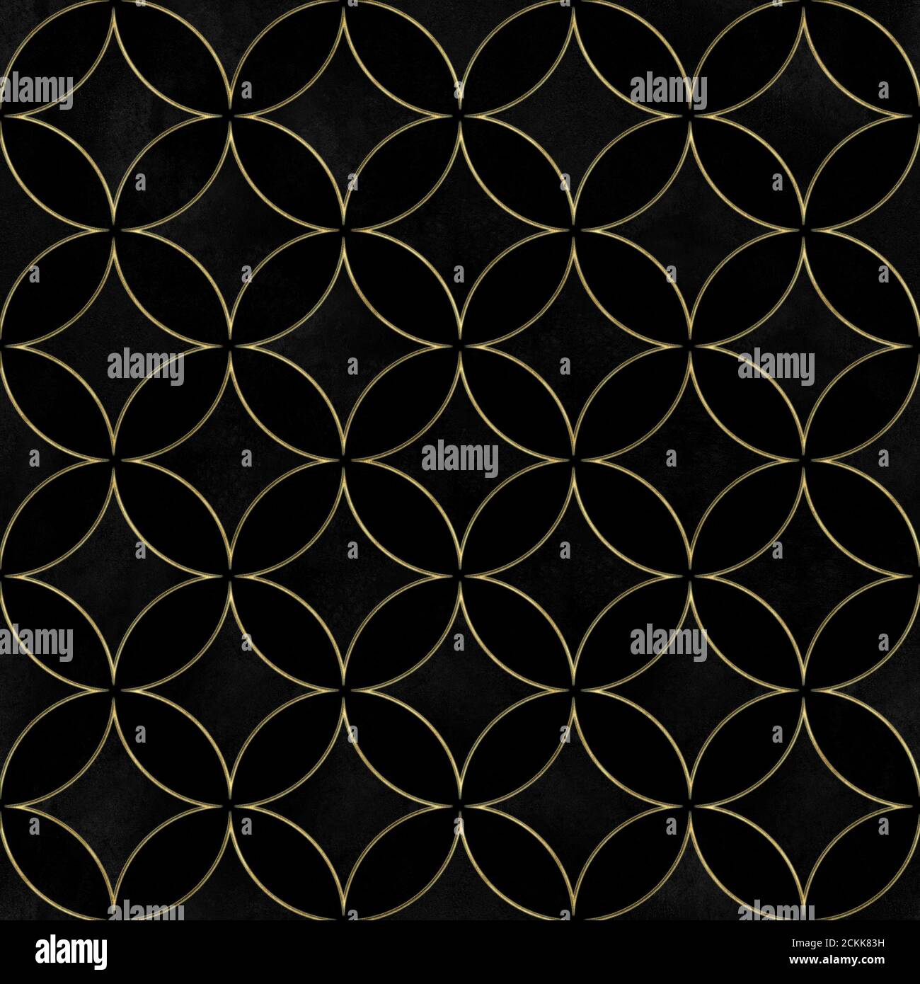 Black velvet luxury overlapping circles seamless pattern. Watercolor hand drawn black and gold texture background. Watercolour geometrical sphere shap Stock Photo