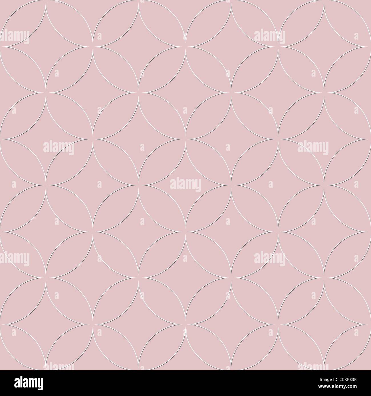 Vintage wedding invitation design template seamless pattern. White overlapping circles on pink background. Abstract geometric round shape sphere disc Stock Photo