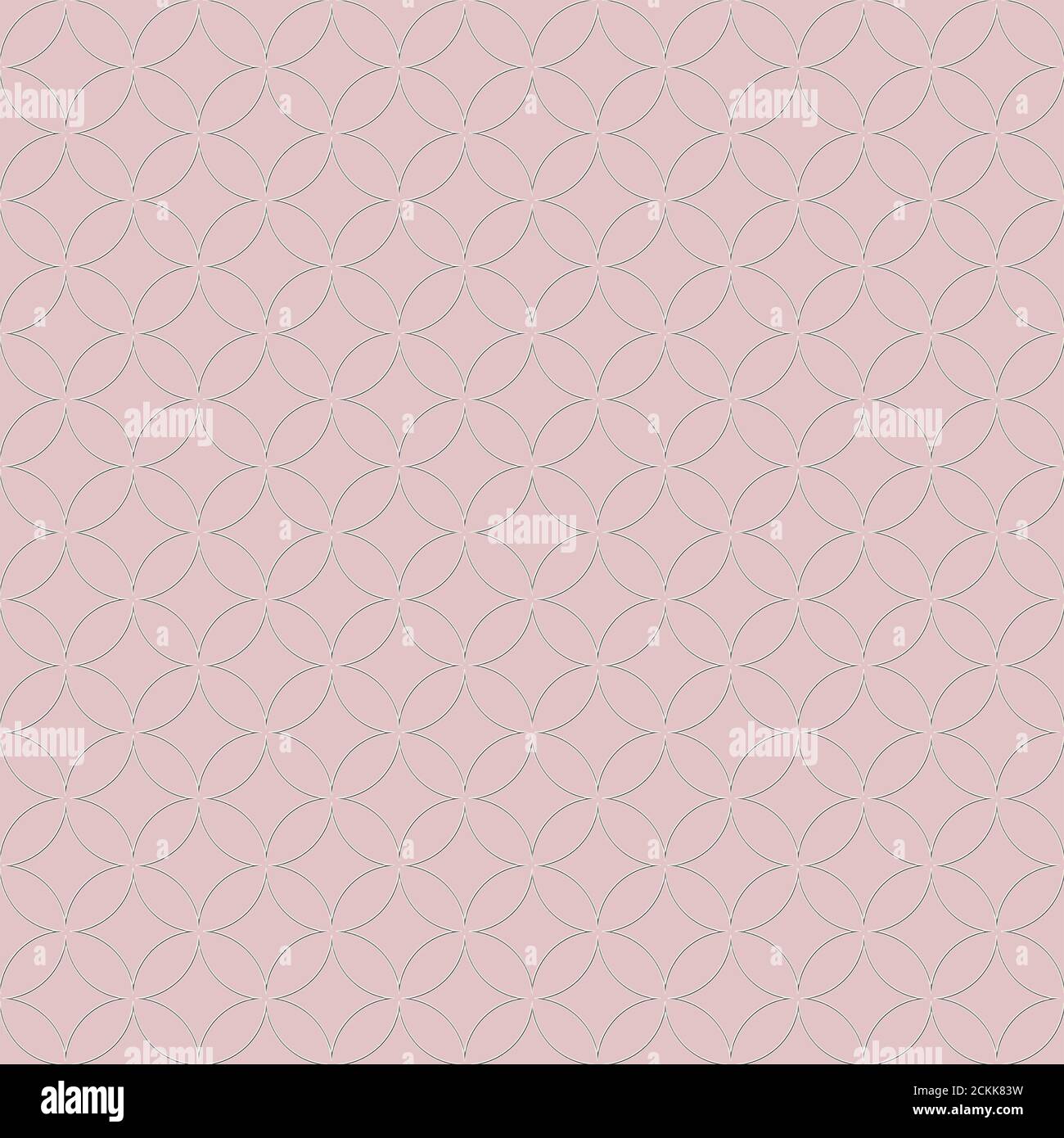 Vintage wedding invitation design template seamless pattern. White overlapping circles on pink background. Abstract geometric round shape sphere disc Stock Photo