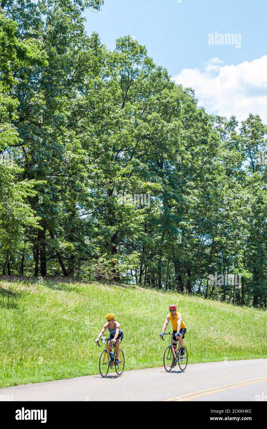 Virginia Appalachian Mountains Southern Appalachia Roanoke Blue Ridge Parkway,biker bikers bicycle bicycles bicycling biking riding rider, Stock Photo