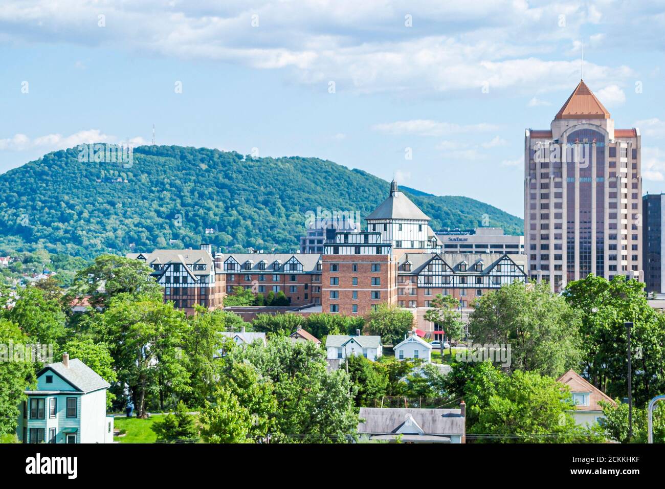 Virginia Appalachian Mountains Roanoke city skyline downtown center centre,buildings, Stock Photo