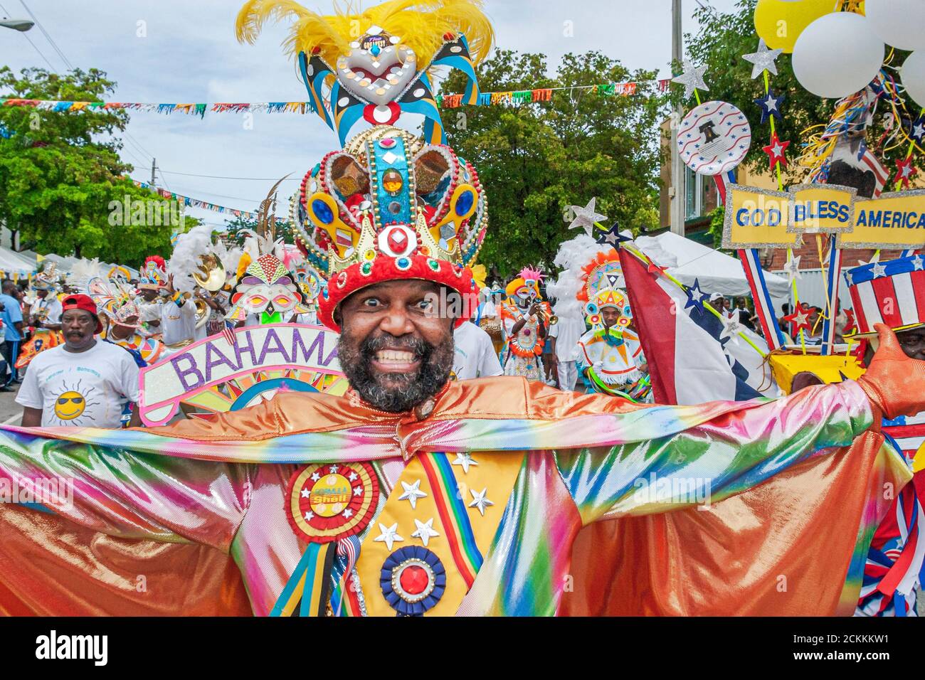 Miami Florida,Coconut Grove,Goombay Festival,celebration event community Bahamian neighborhood,Black African man male costume regalia, Stock Photo
