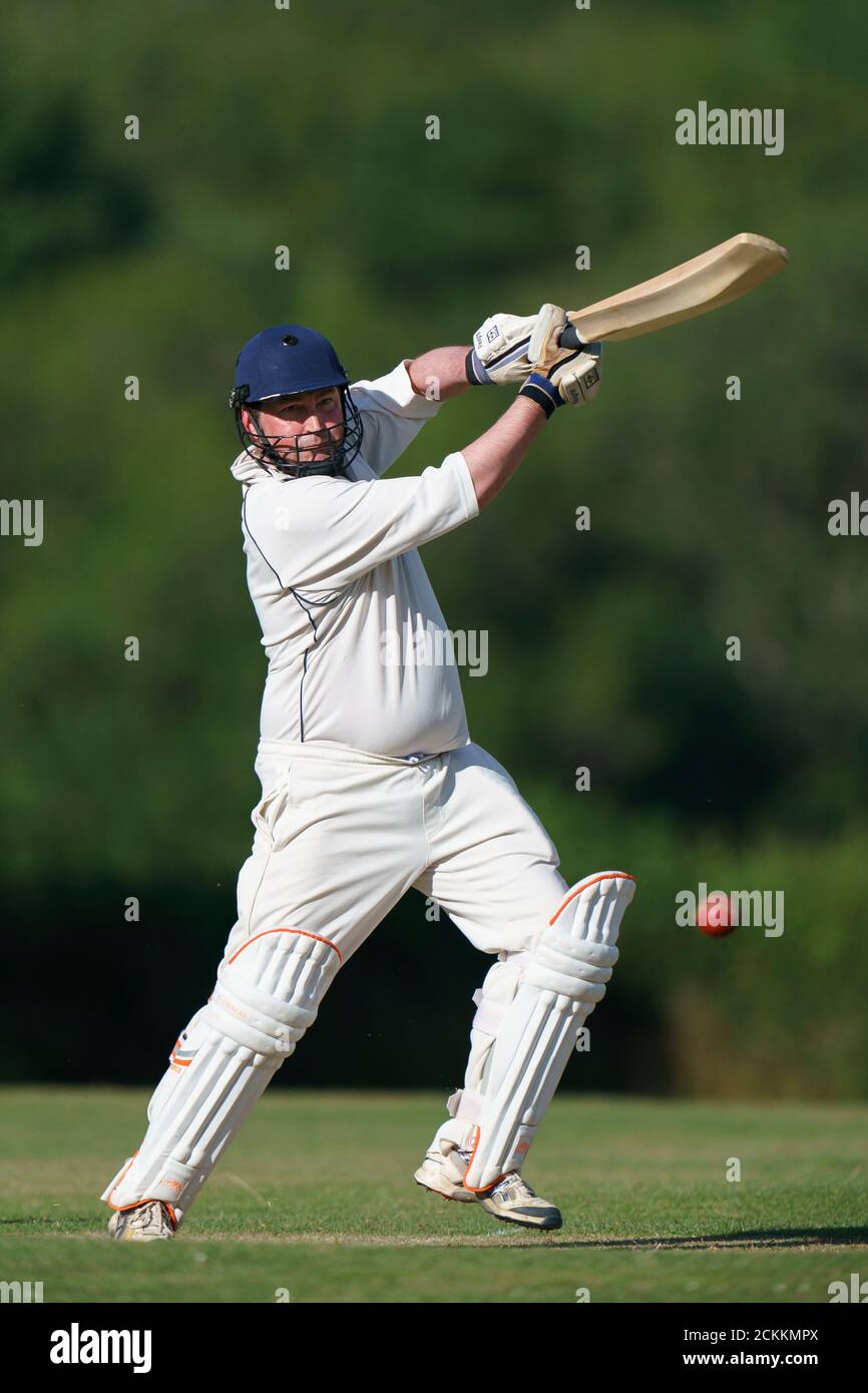Cricket batsman playing shot Stock Photo Alamy