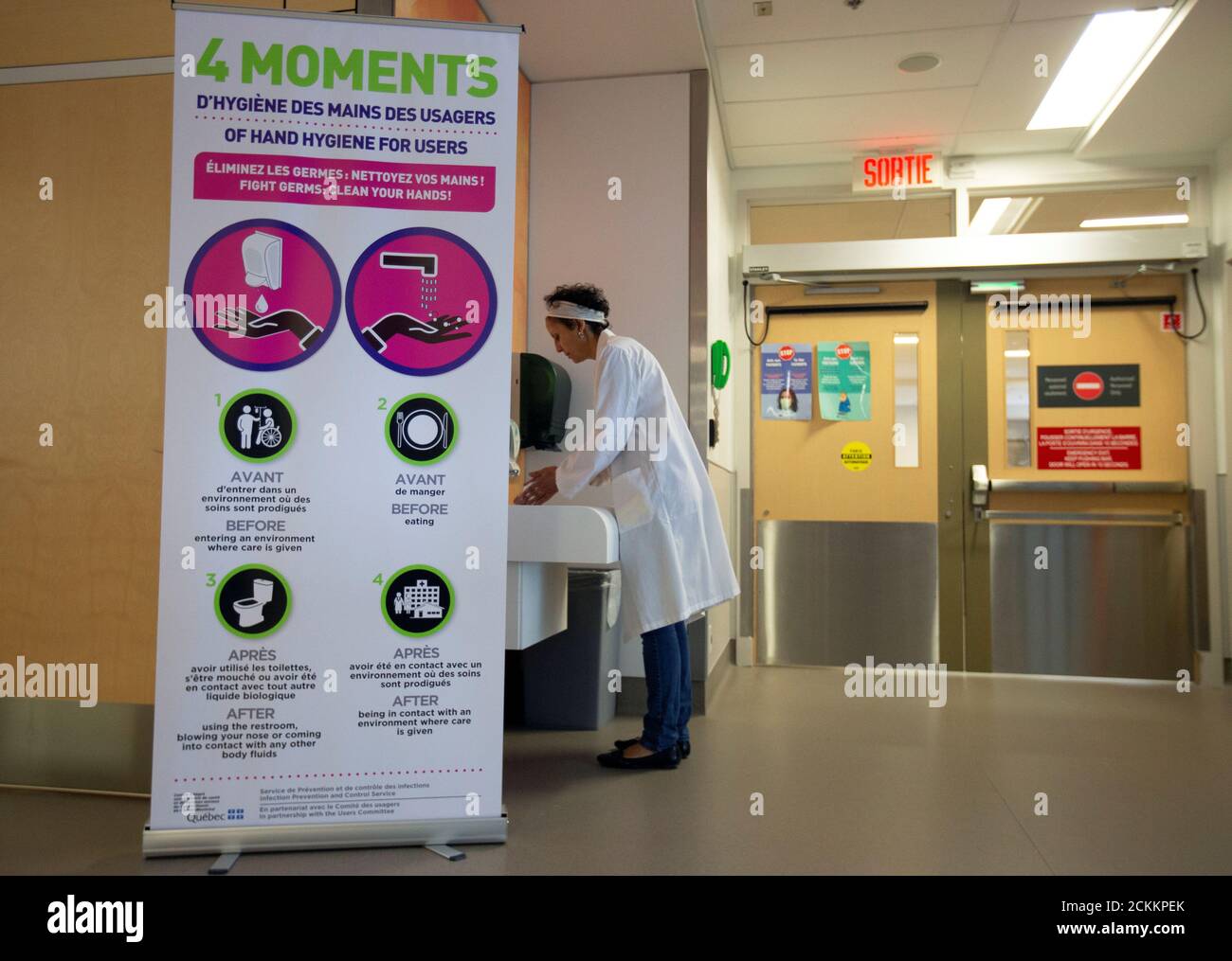 Adila Zahir, chief of infection prevention and control is seen washing her  hands during a news media tour of quarantine facilities for treating novel  coronavirus at Jewish General Hospital in Montreal, Quebec,
