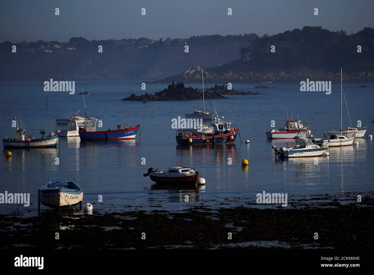 Boats are seen in the harbor of Tredrez-Locquemeau near Lannion, Brittany's Atlantic coast, December 17, 2016. REUTERS/Stephane Mahe Stock Photo