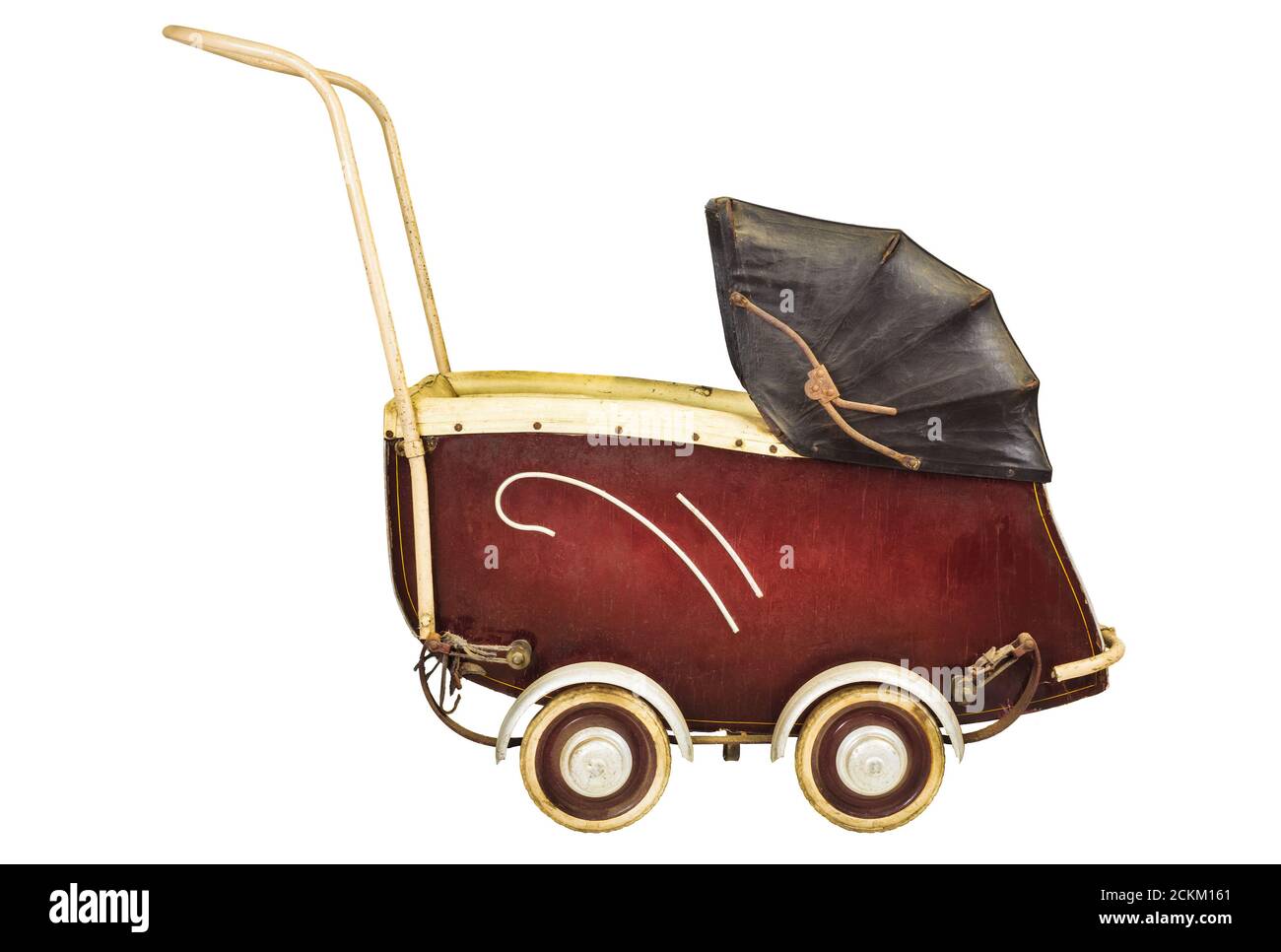 Side view of a vintage baby pram isolated on a white background Stock Photo