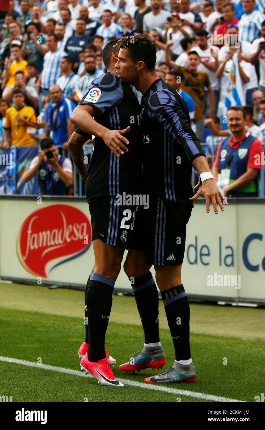 Football Soccer Malaga V Real Madrid Spanish Liga Santander La Rosaleda Malaga Spain 21 5 17 Real Madrid S Cristiano Ronaldo Celebrates Scoring Their First Goal With Danilo Reuters Jon Nazca Stock Photo Alamy