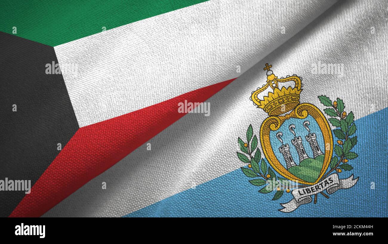 Kuwait and San Marino two flags textile cloth, fabric texture Stock