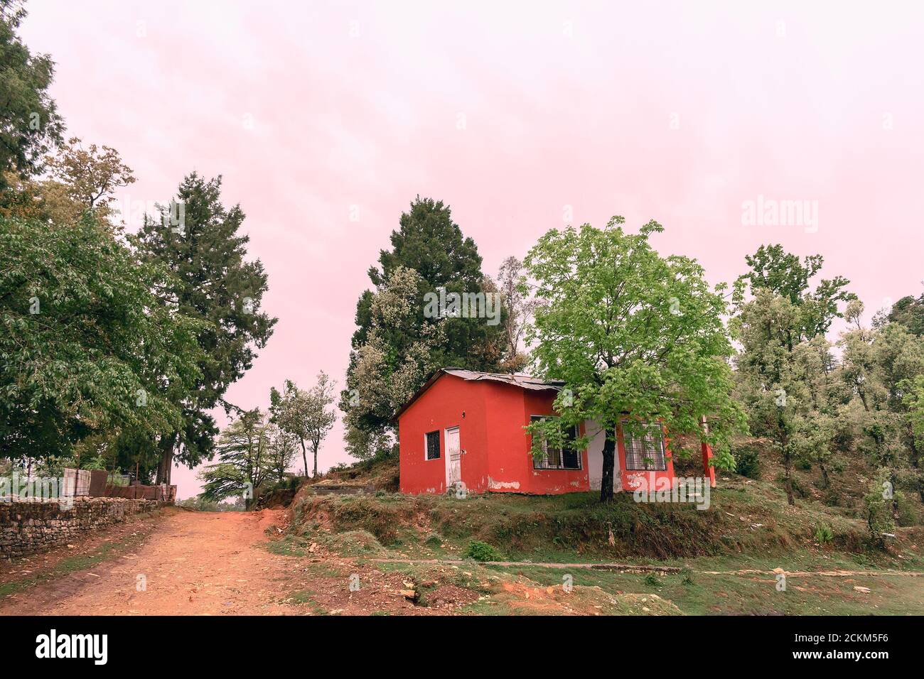 A red house in a forest Stock Photo - Alamy
