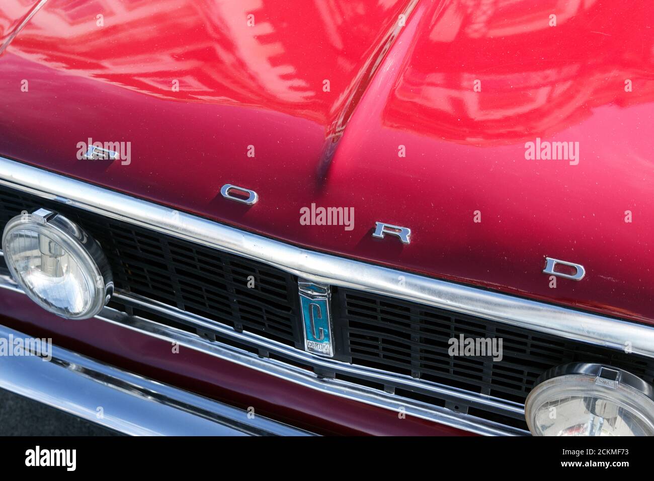 Ford Cortina Mark 2 bonnet. Blackpool Ford Day 2016. Stock Photo