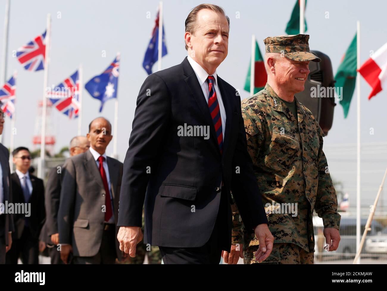 Ambassador Glyn T. Davies (L) and Lt. Gen. Lawrence D. Nicholson, Commanding General, III Marine Expeditionary Force attend opening ceremony of Cobra Gold, Asia's largest annual multilateral military exercise, outside Bangkok, Thailand February 13, 2018. REUTERS/Soe Zeya Tun Stock Photo