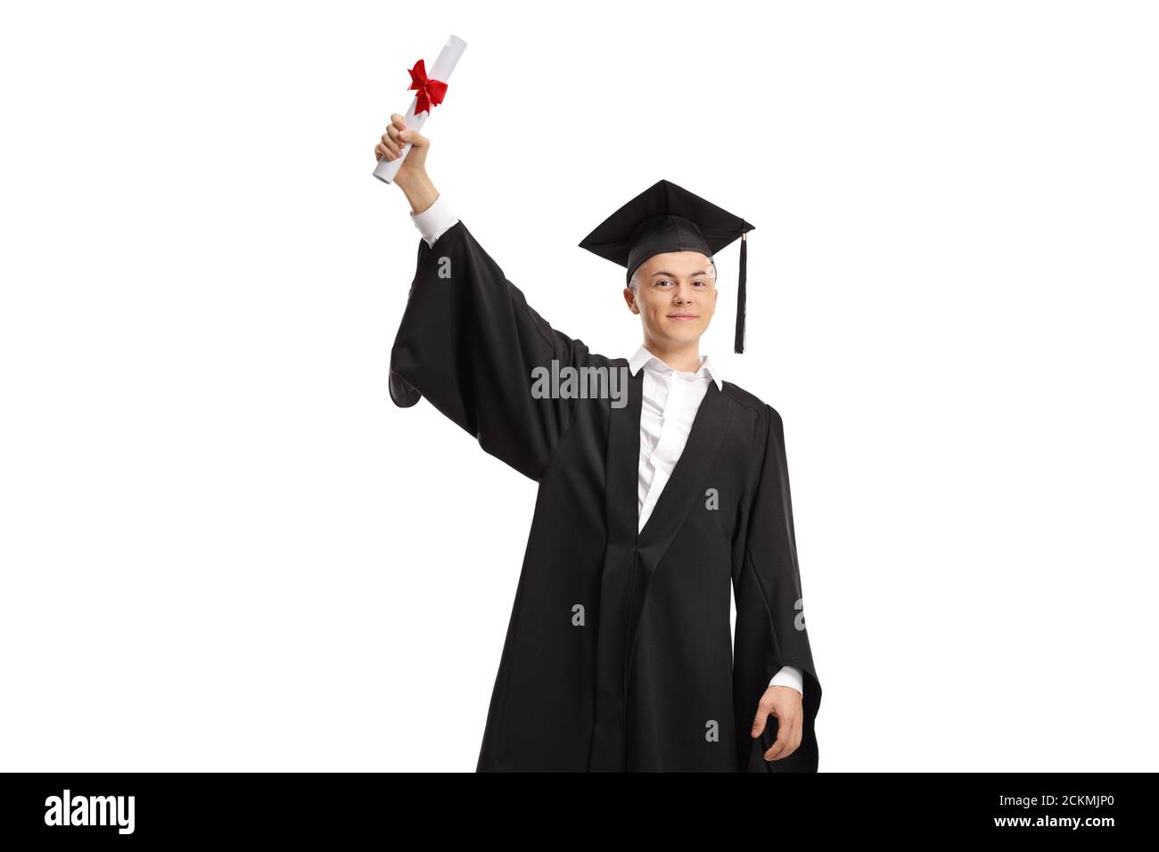 Male graduate student holding a diploma isolated on white background ...